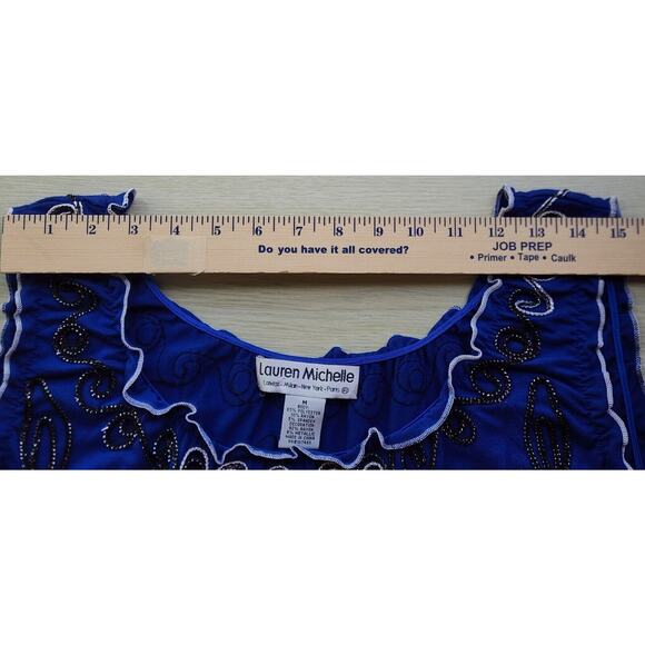 TOP-LAUREN MICHELLE-Royal Blue-Metallic Detail-Sleeveless-Ruffled-Size Medium - Picture 13 of 16